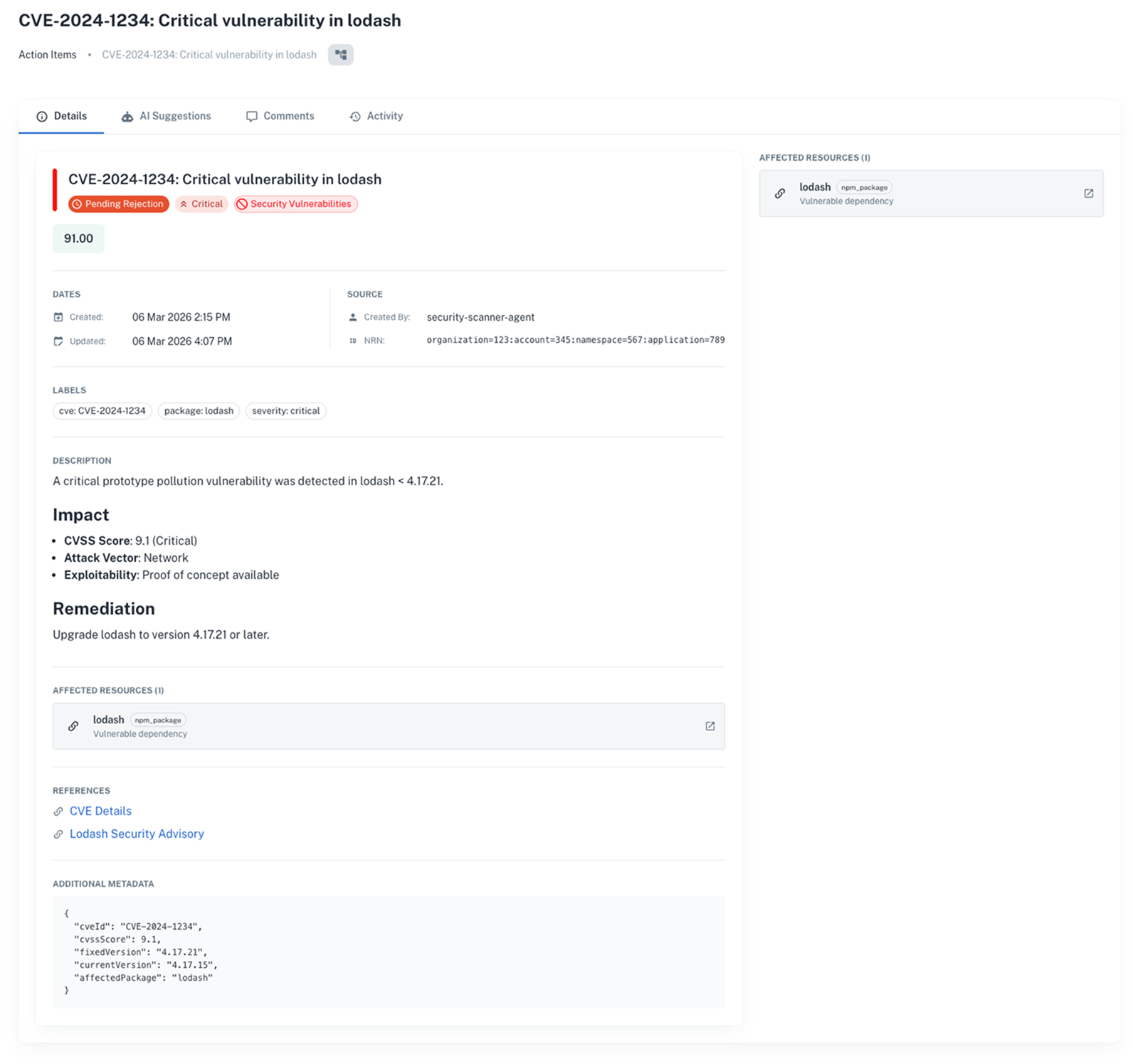 Action item details view