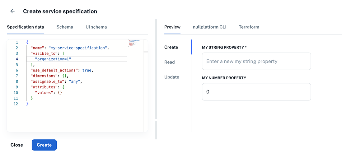 Service spec ui