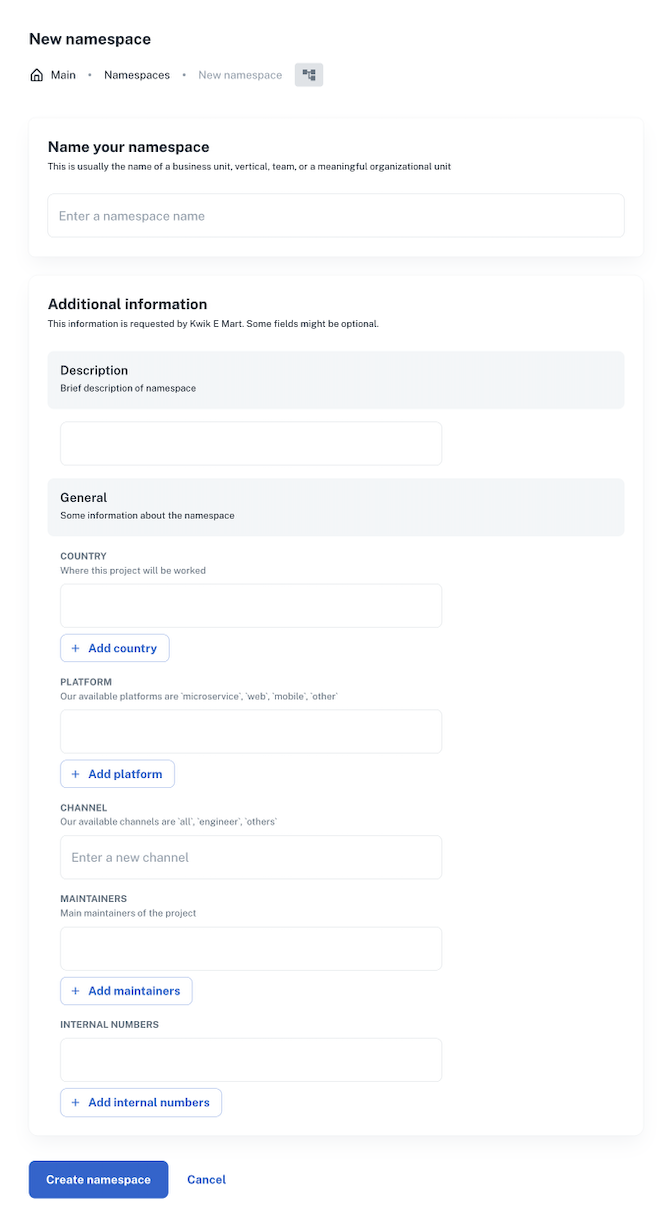 autogenerated namespace form