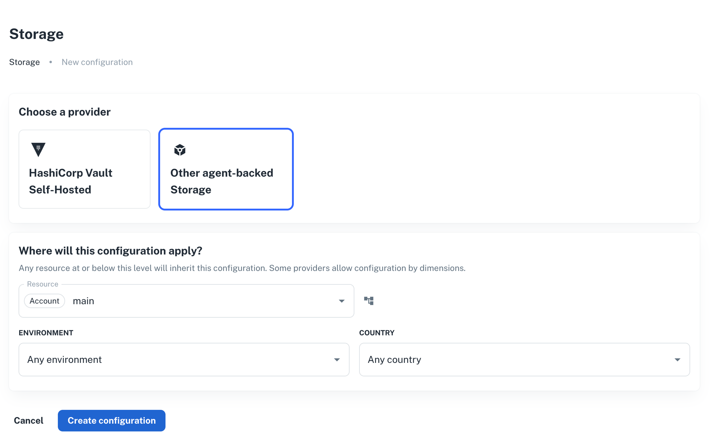 Other agent-backed Storage provider setup