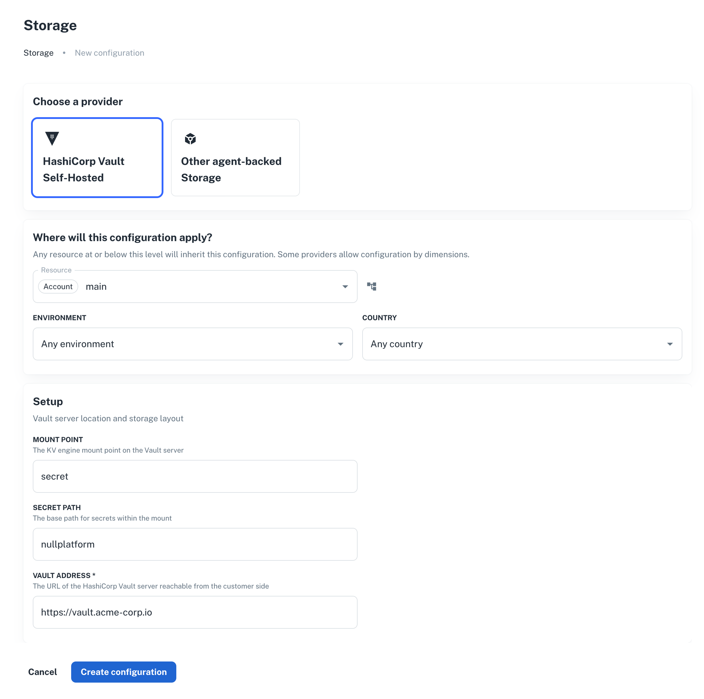 HashiCorp Vault Self-Hosted provider setup