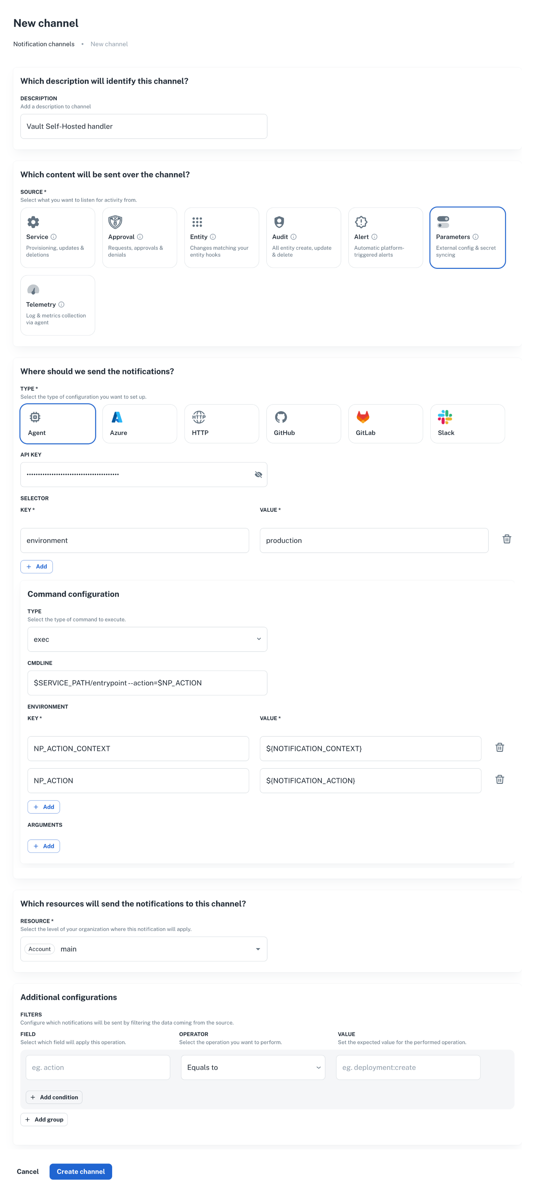 HashiCorp Vault Self-Hosted notification channel setup